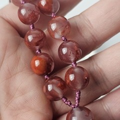 Vintage Natural Iron Included Chalcedony/ Plume Agate Bead Necklace Hand Knotted