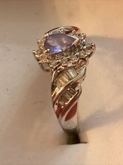 DESIGNER ADL 10K WHITE GOLD TANZANITE BAGUETTE DIAMOND CLUSTER SOLITAIRE RING