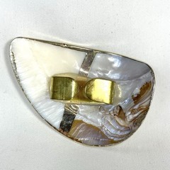 Handmade Abalone Shell Scarf Slide Buckle Gold Tone Boho Coastal Western