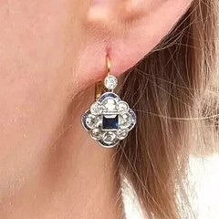 Art Deco Style Lab Created Sapphire Diamond Wedding 14K White Gold FN Earrings
