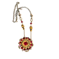 Victorian Style Red Glass Necklace Adjustable 2″ Pendant 20″ Chain rd03-39