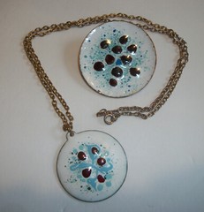 Mid Century Enamel Jewelry Lot Brooches, Earrings, Pendant Doris Kamel Vermont