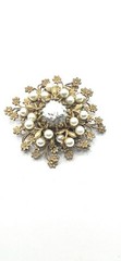 Signed Miriam Haskell Baroque Pearl Starburst Brooch Vintage Gold Tone