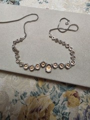 Vintage Peach Silver Tone 18 Adjustable Graduated Crystal Necklace w Oval Middl