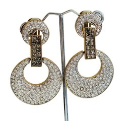 Runway Earrings VTG Dangle Clip Hoops Crystal Rhinestone Jeweled Statement 2.5″