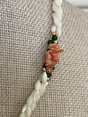 Vintage Beachy Necklace 17″ – Mother of Pearl Pink Coral 3 Strand Twisted