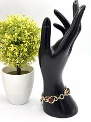 Barclay Signed Vintage Gold Tone Ruby Red Rhinestone Link Bracelet Safety Chain