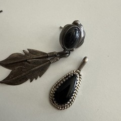 Vintage Sterling Feather Earrings & Black Onyx Pendant Lot 9g Southwestern