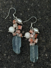 Aquamarine natural coral earrings with pearls