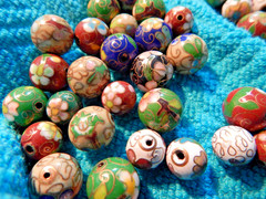50 Antique Cloisonné Beads From Broken Necklace – 25 @ 9mm & 25 @ 12mm