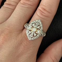 Vintage1890s Victorian Style LabCreated Diamond Circa Engagement 14K GoldFN Ring