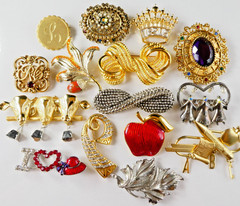 Vintage Pin Brooch Jewelry Lot 15 Piece Mixed Assorted Gold Tone All Pretty