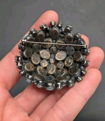 Vintage Unsigned Domed Milk Blue AB Rhinestone Flower Prong Cluster Pin Brooch