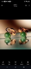Crown Trifari Green Faux Jade Cabochon Gold Tone Round Ball Clip On Earrings