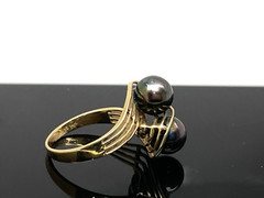 Black Purple Pearl Cocktail Ring 14k Yellow Gold Estate Jewelry Women’s Size 6.5