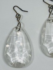 Vintage Glass Prism Earrings Dangle Drop Artisan Brass Hooks Reflects Light 2”