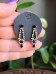 Vintage 1950s Jet Black Rhinestone Waterfall Dangle Earrings Hollywood Glam