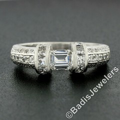 Vintage Platinum 1.35ct Floating Diamond w/ Accents Hand Engraved Work Band Ring
