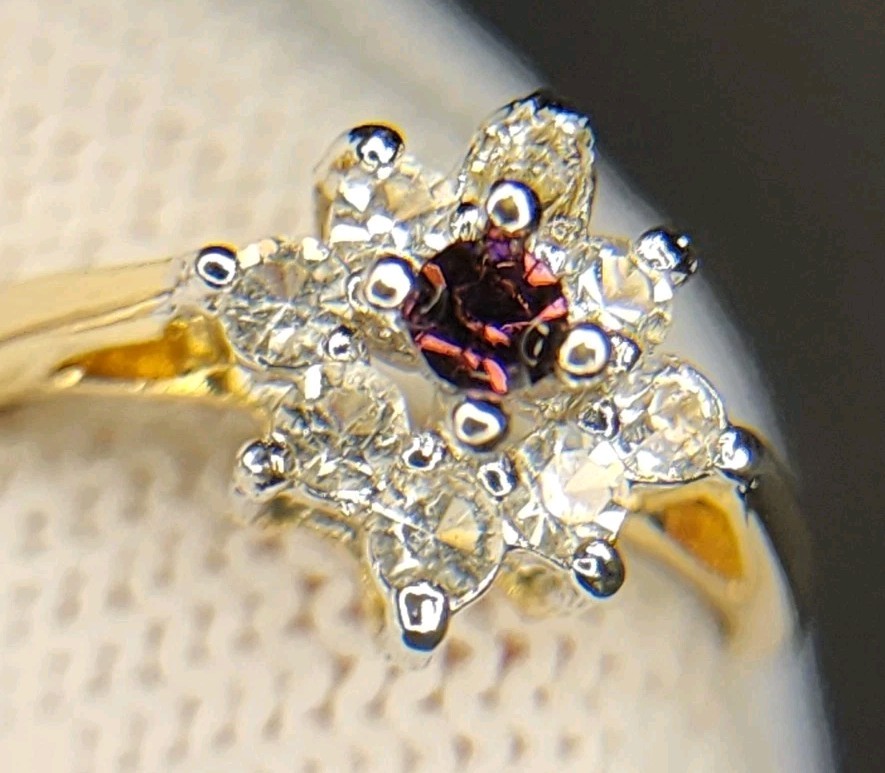 Vintage 14KT GE Gold Plated Ring Size 5 Unknown Purple Stone Gift Box