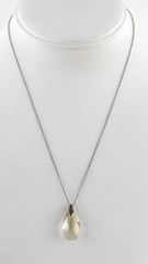 Vintage Sterling Silver Faceted Glass Drop Pendant Necklace 17.75 Inch Chain 925