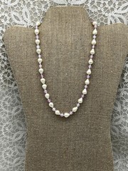 Vintage Freshwater Pearl Necklace Lavender Glass Beads with Gold Tone Clasp