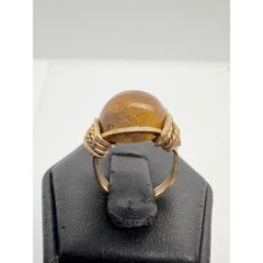 Vintage Gold-Filled Wire Wrapped Agate Ring Size 3.25 Handmade Artisan Setting