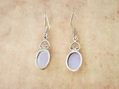 Vintage Opalite Gemstone Nickel Silver Dangle Drop Earrings