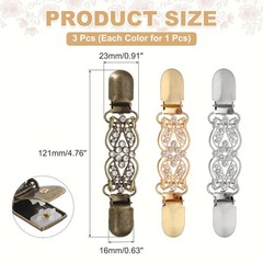 3Pcs Dress Clips Back Cinch, Sweater Clips (Ornate Floral, 3 Colors)