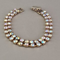 Vintage Aurora Borealis Rhinestone Bracelet Two Row 6.5″