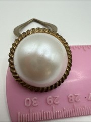 Vintage Faux Pearl Scarf Clip Gold Tone Ring 1”