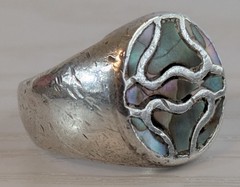 Vintage JMS Abalone Inlay Ring Size 6, Please Read The Description