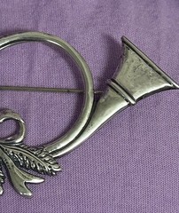 M & H Sterling Silver French Horn Brooch Pin