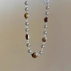 Vintage Leather Brown Stone Pendant Necklace Women’s Retro Stacking Choker