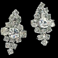 Vtg 1950 Midcentury Prong Set Rhinestone Cluster Climber Clip Earrings 1.5″