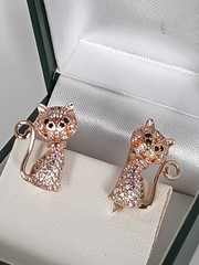 Vintage 1990-s 14 Ct Rolled Gold Cat Zircons Earrings-Hallmarked 585 RG