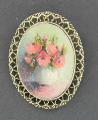 Hand Painted Flower Brooch Pin or Pendant – Goldtone