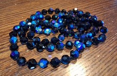 Vintage Black Faceted Glass Bead Strand Necklace 40″ 10mm AB See Pics/Descrip