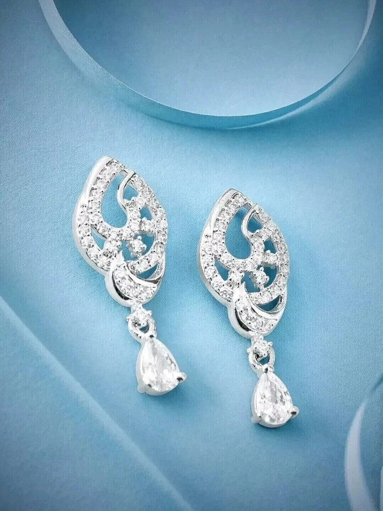 Art Deco Style Pear Lab-Created Diamond Engagement 14k White Gold FN Earrings