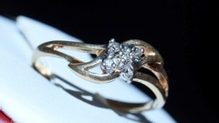 10k yellow gold ring natural diamond size 4.5 swirl vintage handmade 1.10g N3721