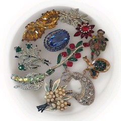 Antique Brooch Lot Crown Trifari Jewled Symphony,Czech, Alfred Philippe?? Etc
