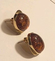 Art Deco Vtg Antique 14kt Solid Gold Huge Amber Hallmark Earrings Not Scrap 7.8g
