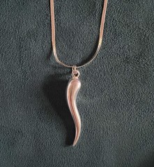 Sterling Silver 925 2” Italian Horn Pendant & 18” Flat Snake Chain Necklace