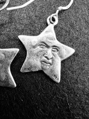 Vintage Sterling Silver Celestial Star Face Dangle Earrings