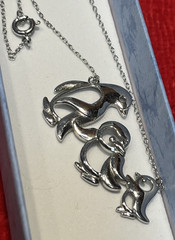 Vintage Sterling Silver .925 PAJ Open Art Peguin Family Pendant Necklace
