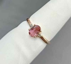 Oval Cut Pink Tourmaline Ring 14K Rose Gold Diamond Ring Gemstone Stacking Ring⭐