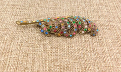 Crystal C-clasp Feather Leaf Pin Brooch VTG Cast Metal Multi Color Antique