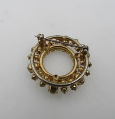 Vintage Crystal AB Rhinestone Wreath Circle Brooch Gold Tone A3