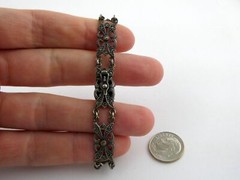 Vintage Sterling Silver Ornate Link Motif Bracelet Marcasite Accents 6.5In 13.9g
