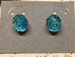 Faceted Crystal Ball Glass Turquoise Aqua Vintage Gold Tone Stud Post Earrings
