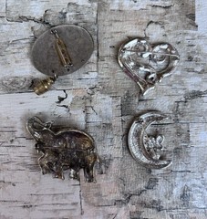 Vintage Brooch Lot of 10 – 1970s–1990s Enamel, Glass, Pearl & Marcasite Pins